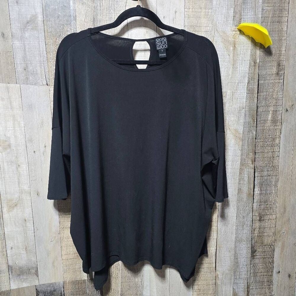 Clara Sun Woo Black Half Sleeve Oversized Blouse Large Minimalist Office Casual
